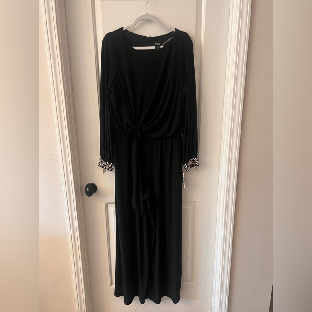NWT - Women’s MSK Long Sleeve Rhinestone Trim Side Tie Jumpsuit - Size XL